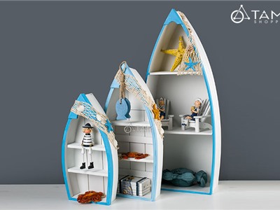 Kệ gỗ trang trí chiếc thuyền 3 tầng KG-01